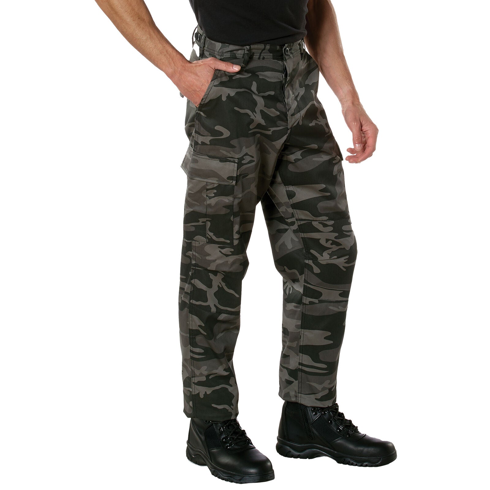 Camo pants with black fashion shirt