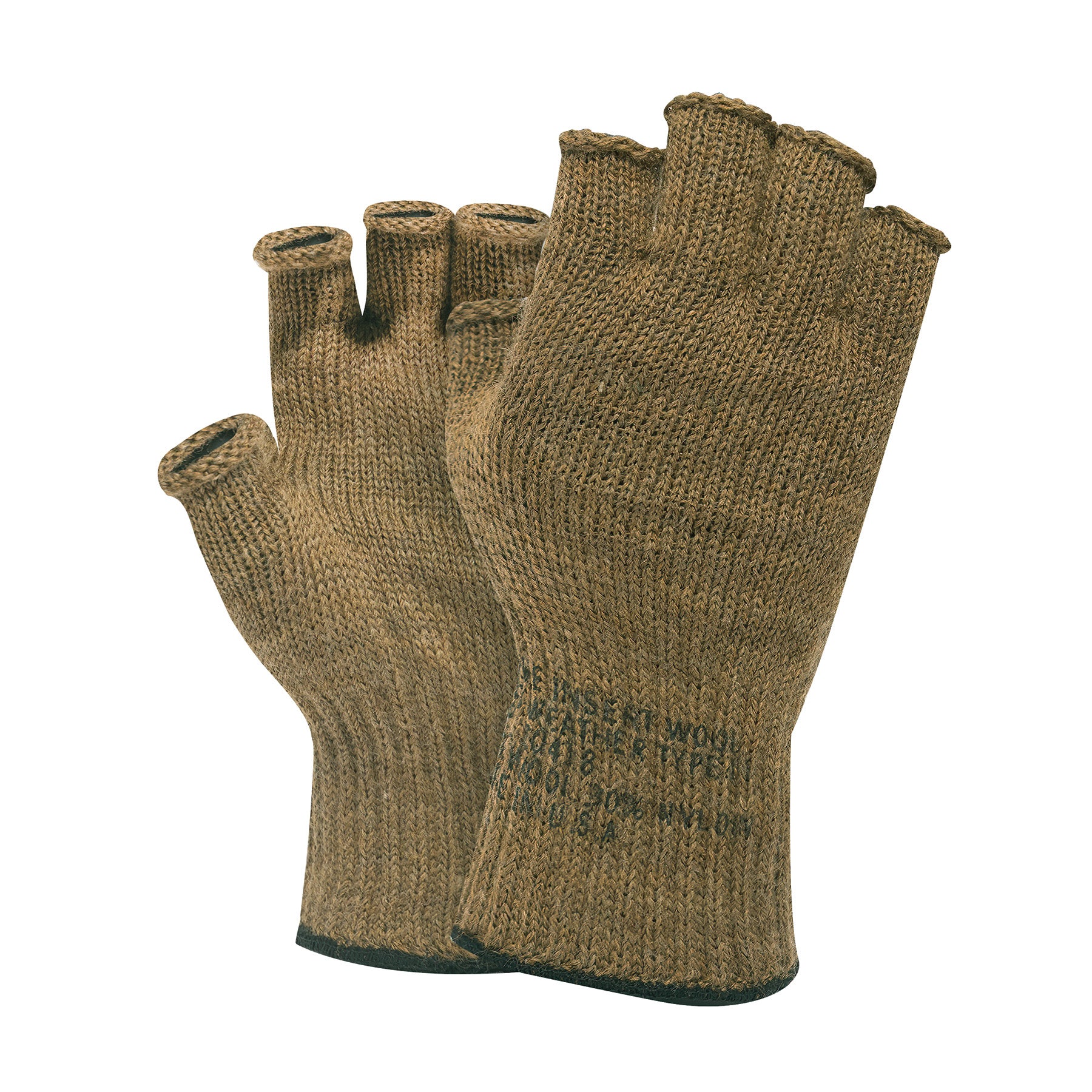 Coyote Brown Fingerless Wool Blend Gloves Adult Unisex Ambidextrous Wi Grunt Force