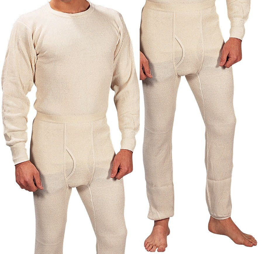 Men's 100% Cotton Long Johns Thermal Underwear Two Pieces Set-XL- Off White  at  Men's Clothing store