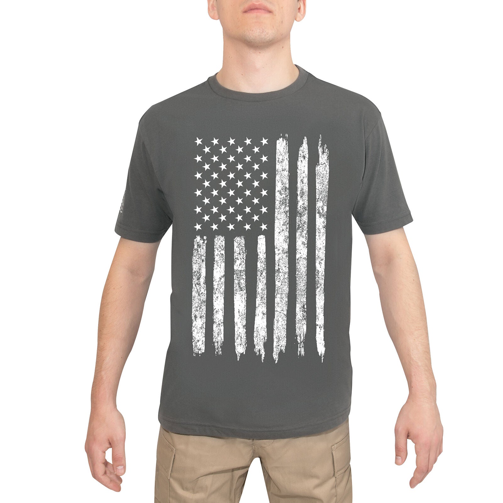 Charcoal Grey Distressed Flag Fit – - Grunt US Men\'s T-Shirt Force Athletic Short Sl