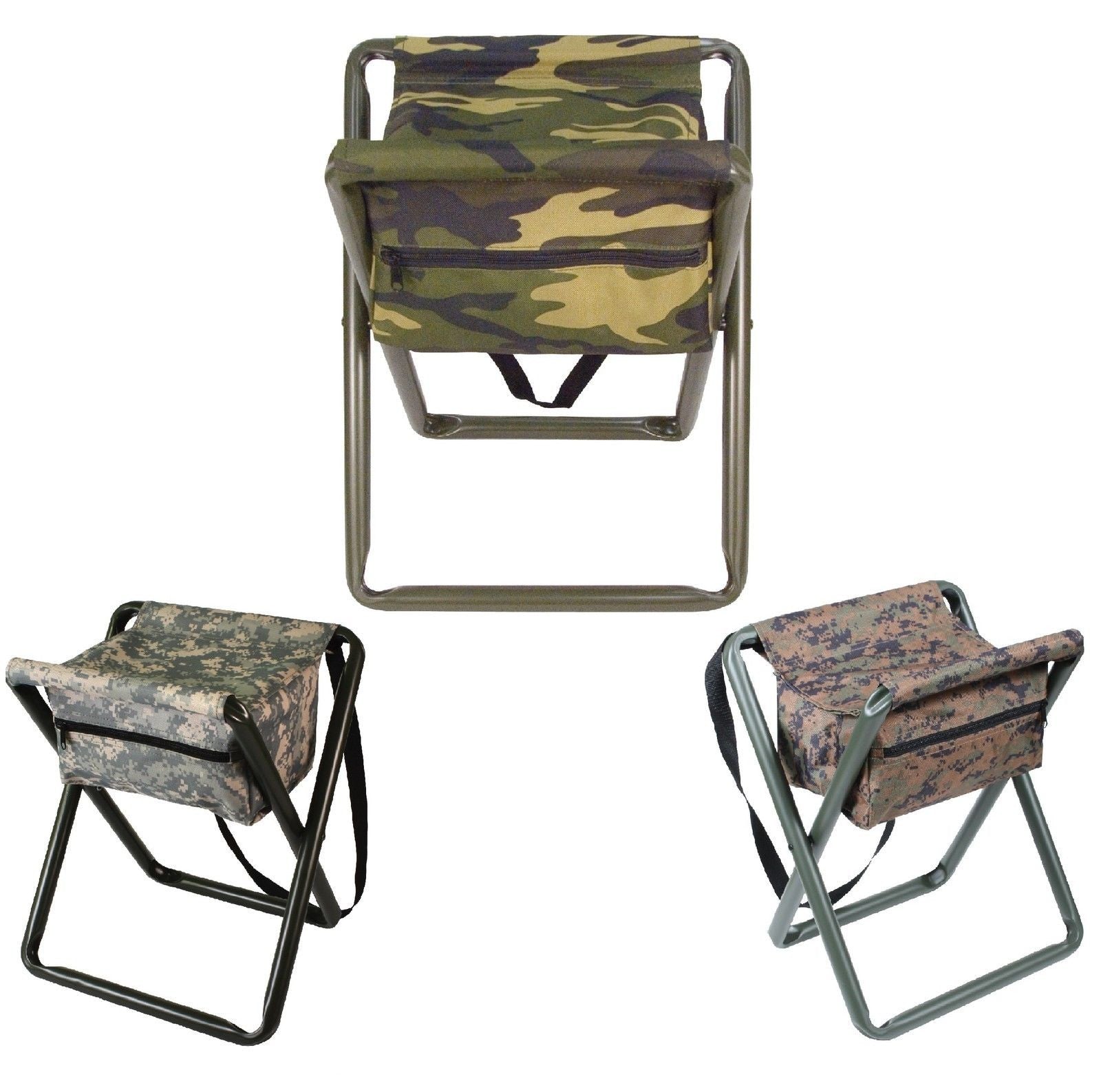 Deluxe Camo Folding Camp Stool W/Pouch - Woodland, ACU Digital, Woodla