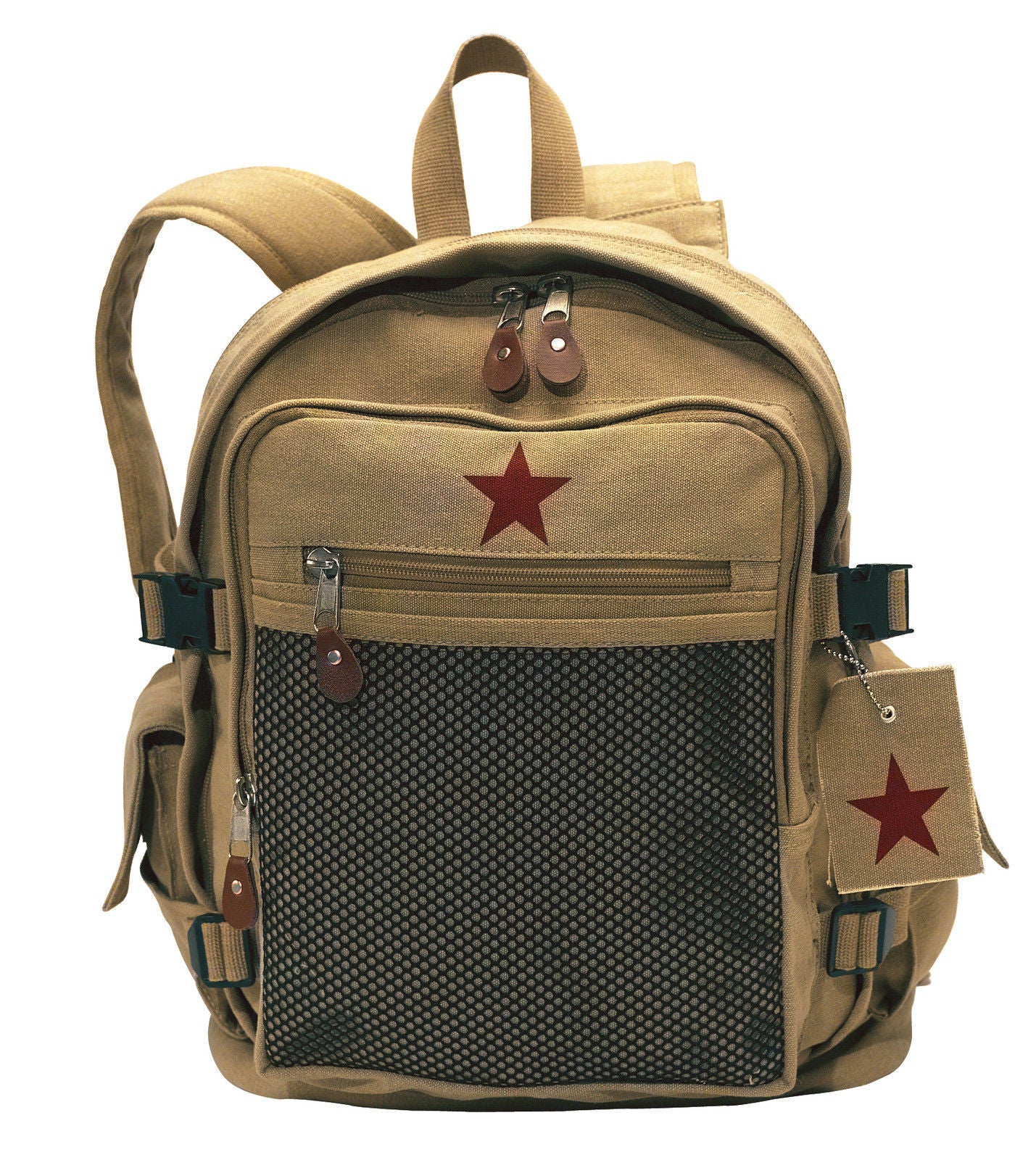 Deluxe Khaki Vintage Front Star Backpack Great Beach or School