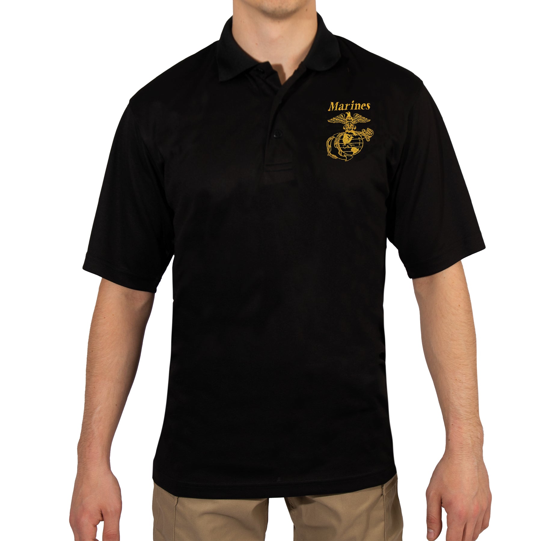 Rothco's USMC Eagle, Globe & Anchor Moisture Wicking Polo Shirt in Bla ...