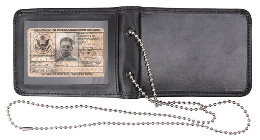 Identification Holder w/ Neck Chain Secure Leather ID Clear Card Badge Keeper