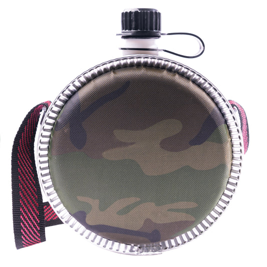 24 oz Woodland Camouflage Mini Canteen w/ Screw Cap & Adjustable Strap