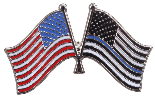 Rothco U.S. Flag & Thin Blue Line Pin - Brass Plated & Carded Police Support Pin