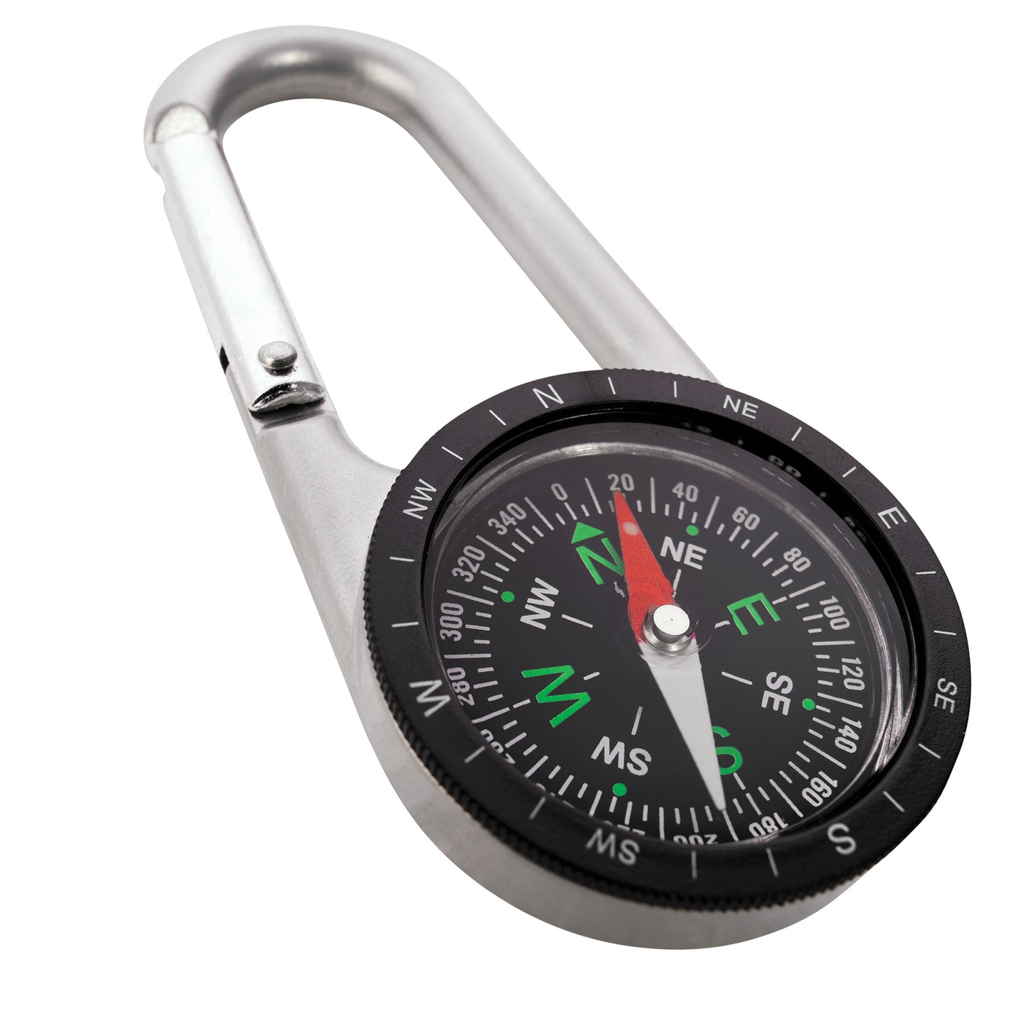 Carabiner Compass - 110mm Zinc - Clips To Keys Pants or Bags