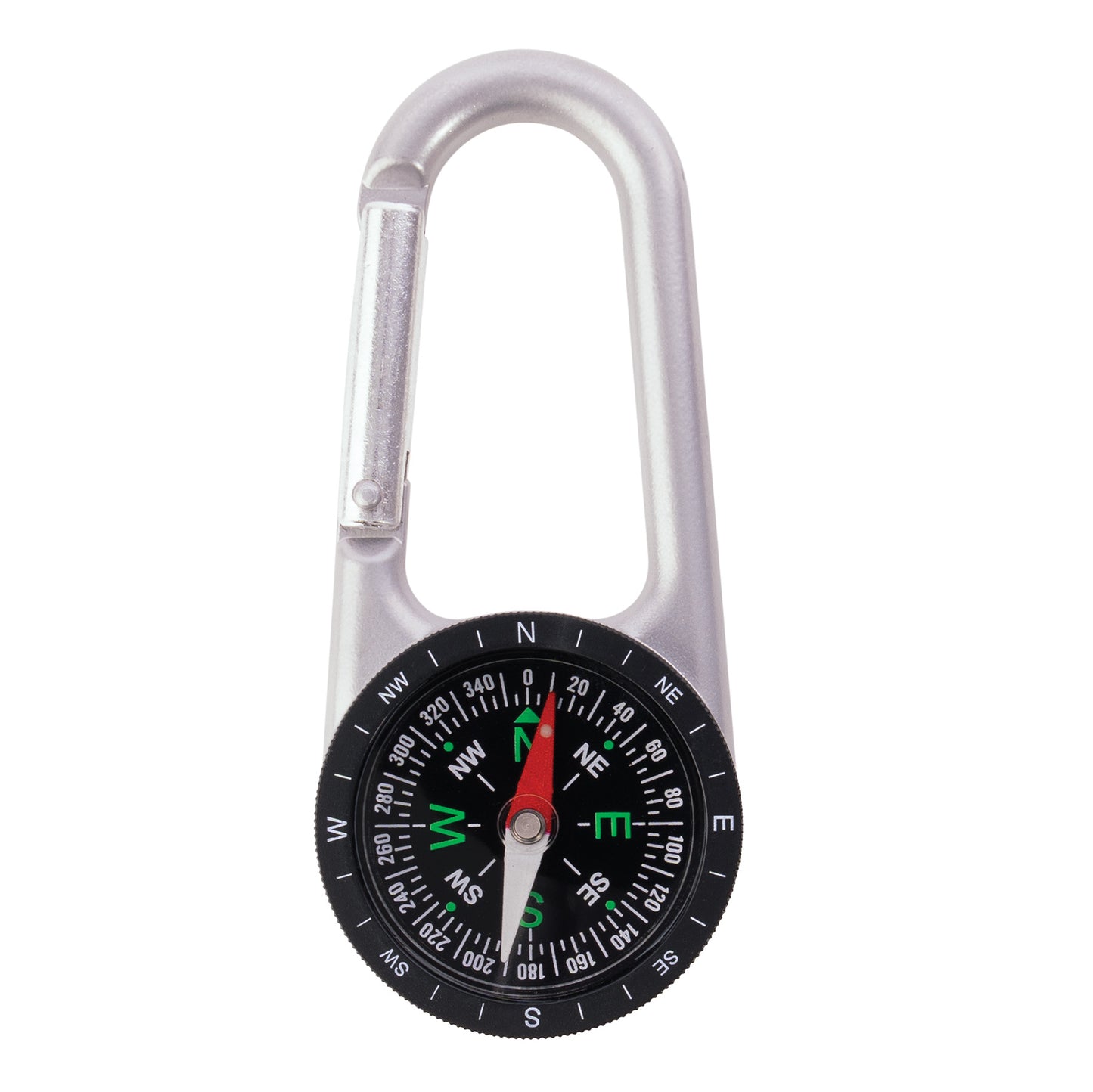 Carabiner Compass - 110mm Zinc - Clips To Keys Pants or Bags