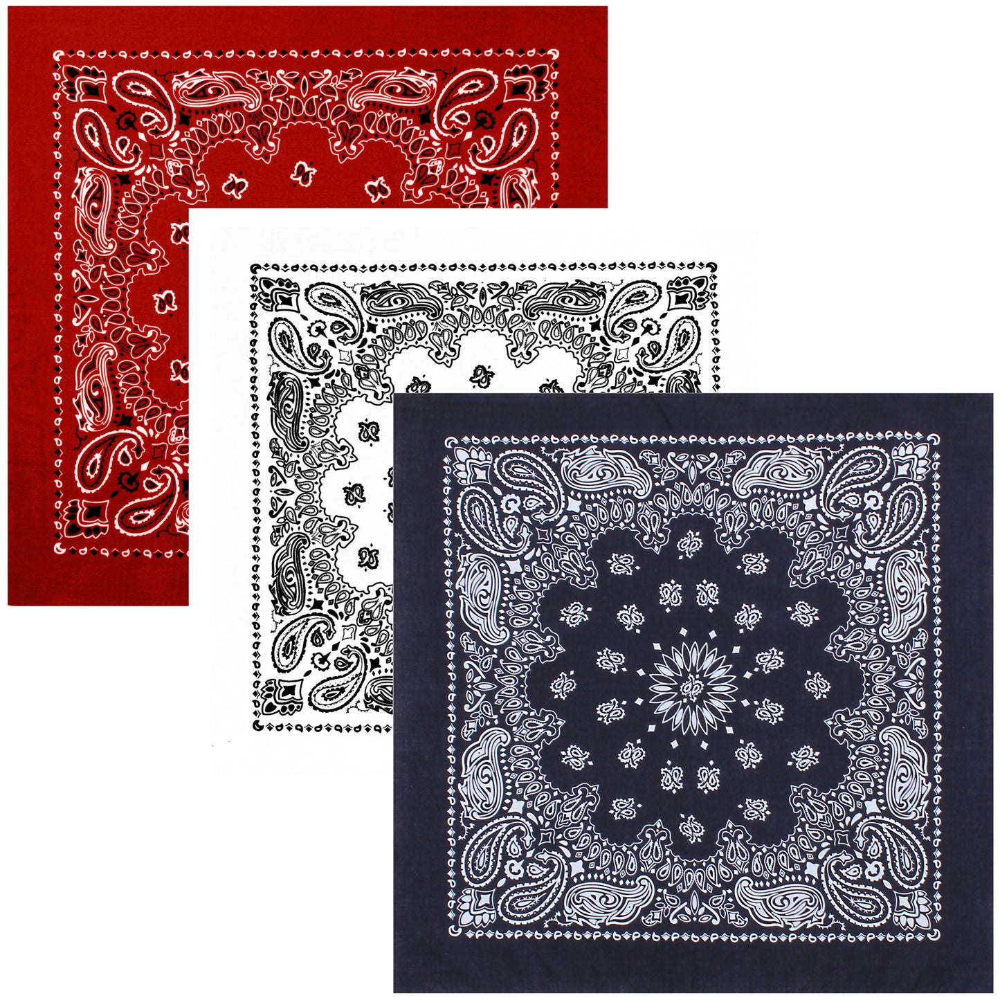 Red White Blue Trainman Bandana 3-Pack 27" X 27" 100% Cotton Head & Face Wraps