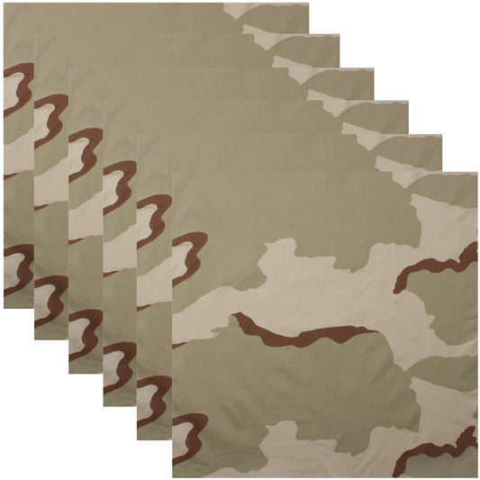 Tri-Color Desert Camo Bandana 6-Pack Face Mask Headband & Skull Cap 22"x22"