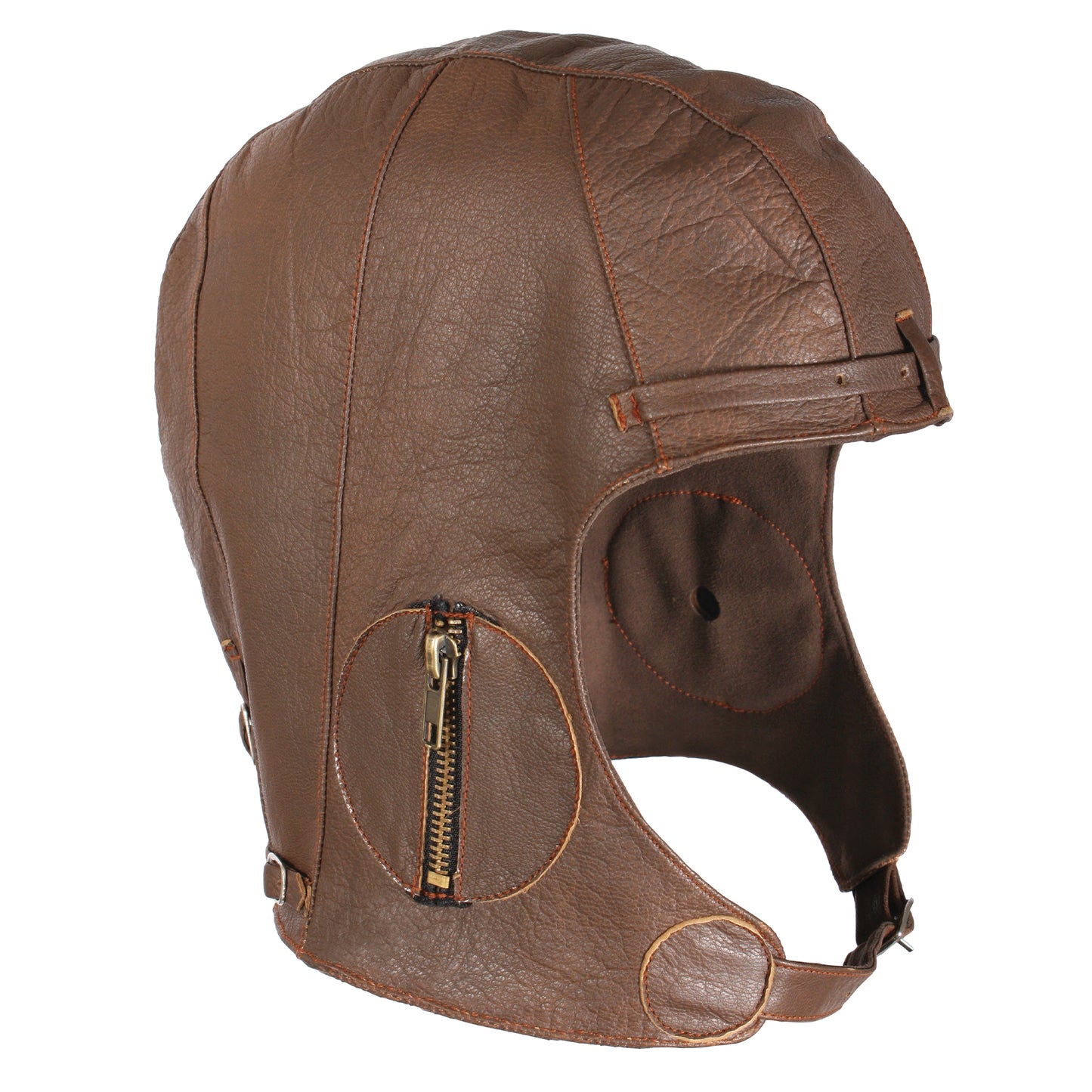 Brown Leather WWII Style Pilots Helmet Aviator Head Cover