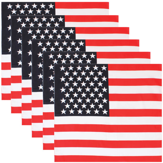 US American Flag Bandana 6-Pack Dust Mask Headband Skull Cap 22"x22" 100% Cotton