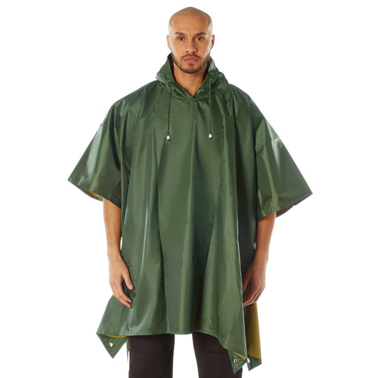 Rothco Reversible Rubberized Poncho - Olive Drab/Yellow Reversible Rain Poncho