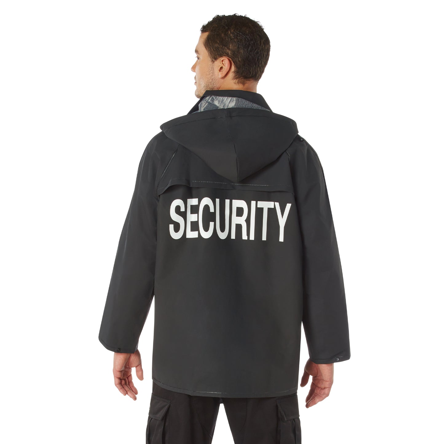 Mens Black SECURITY Rain Jacket - Rothco PVC Bouncer Staff Uniform Coat