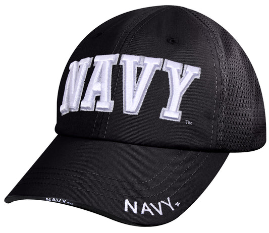 Black "NAVY" Mesh Back Tactical Cap - 6 Panel Low-Mid Profile Strapback Hat