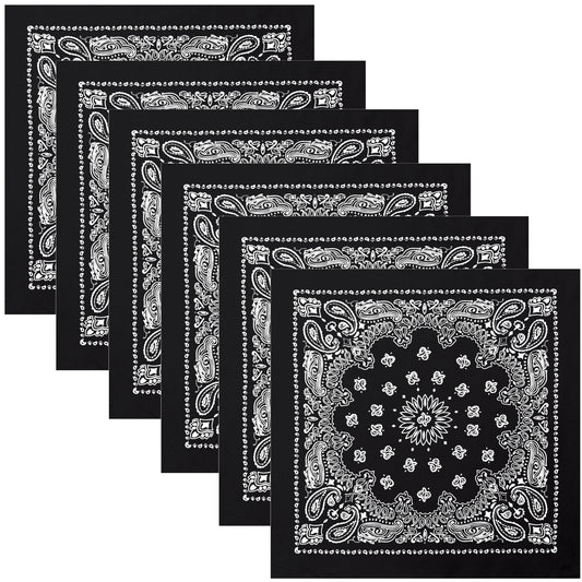 Black White Paisley Trainmen Bandana 6-Pack Dust Mask Headband Skull Cap 22"x22"