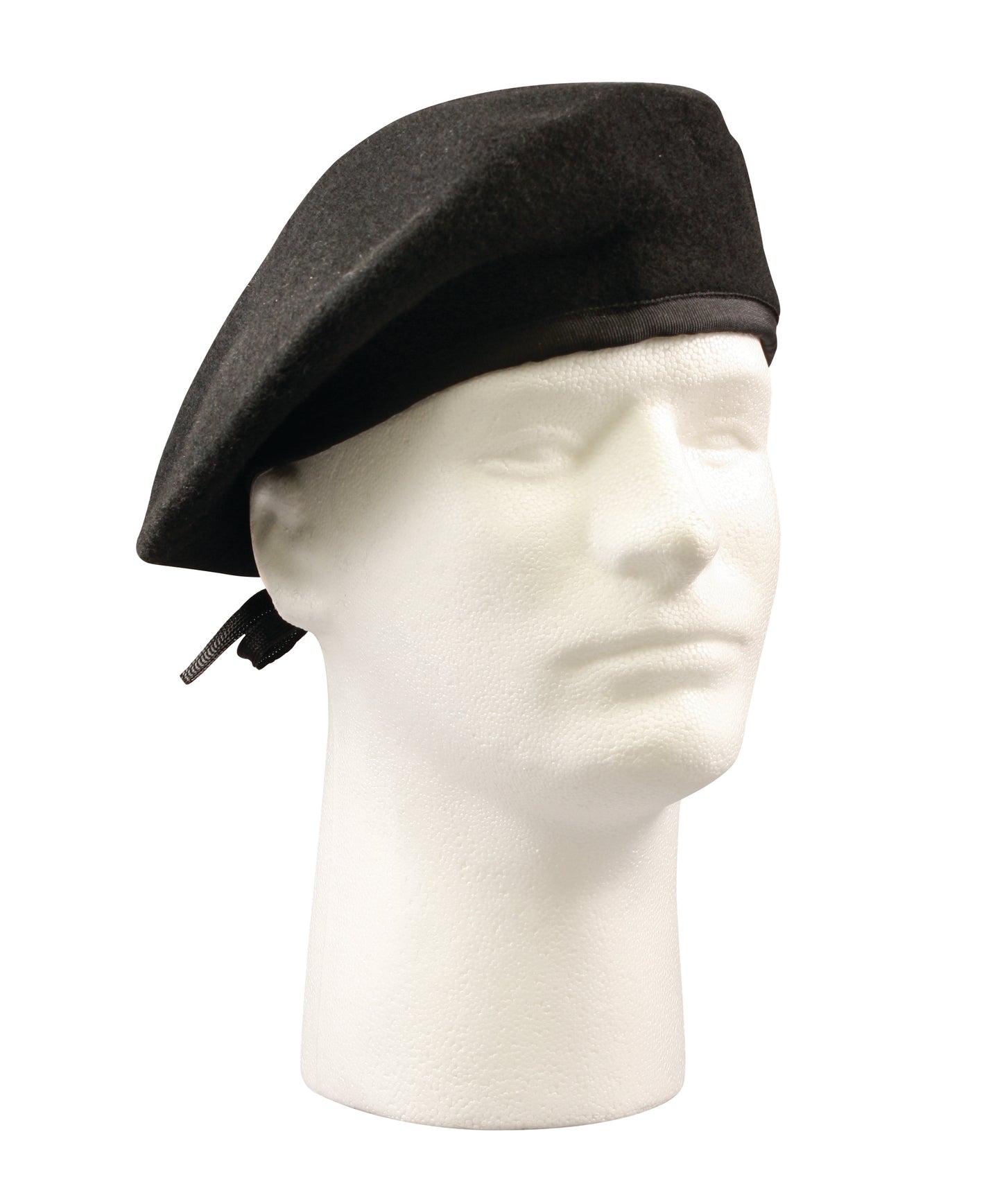 Black Beret GI Style - Wool w/ Drawstring No Eyelet - Sizes 7 - 7.75