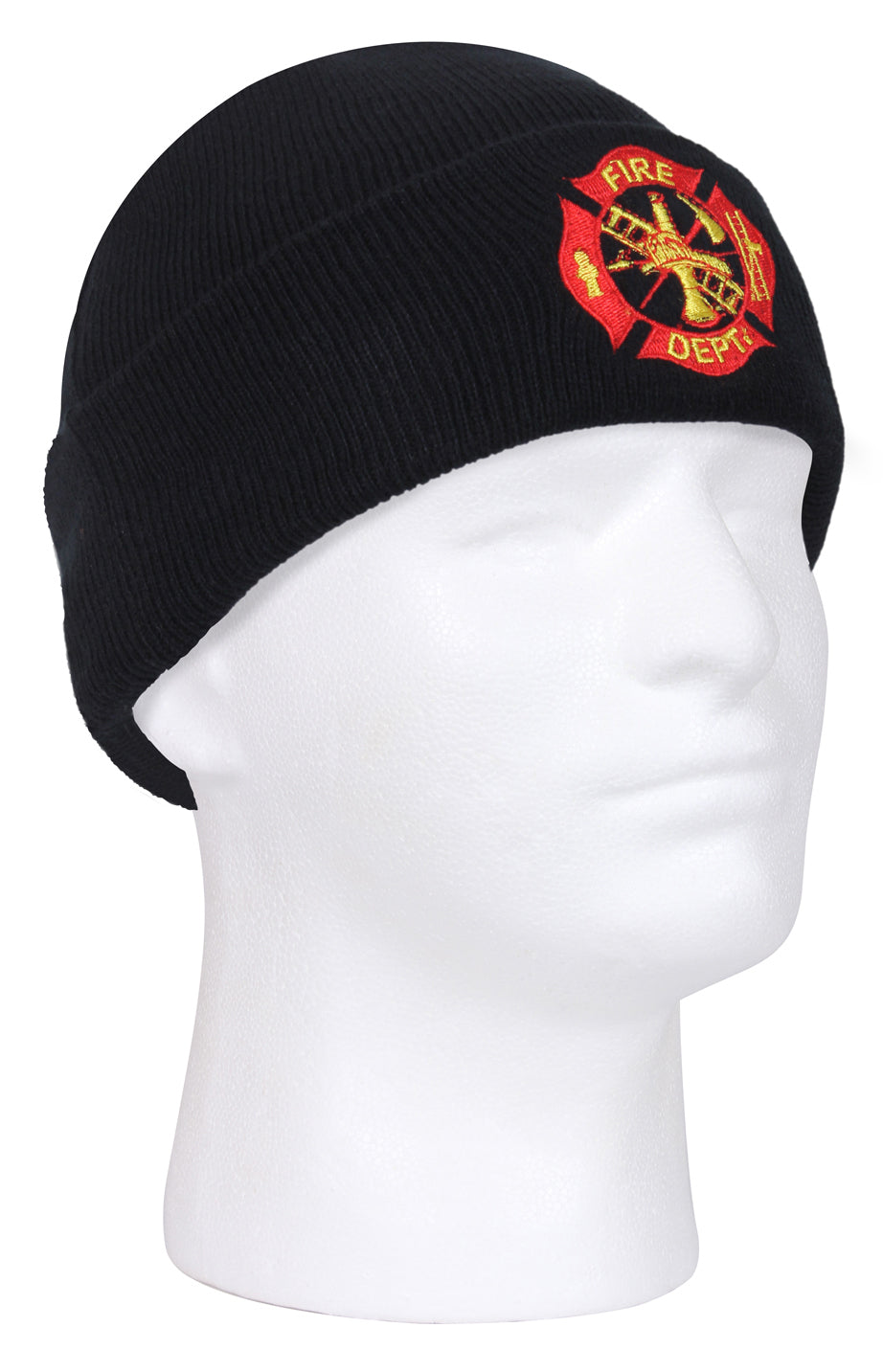 Black Fire Deptartment Watch Cap Ski Hat - Red / Gold Embroidered Winter Hat Cap