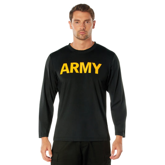 Black Long Sleeve ARMY Performance Tee Shirt - Rothco Lightweight Nylon T-Shirt