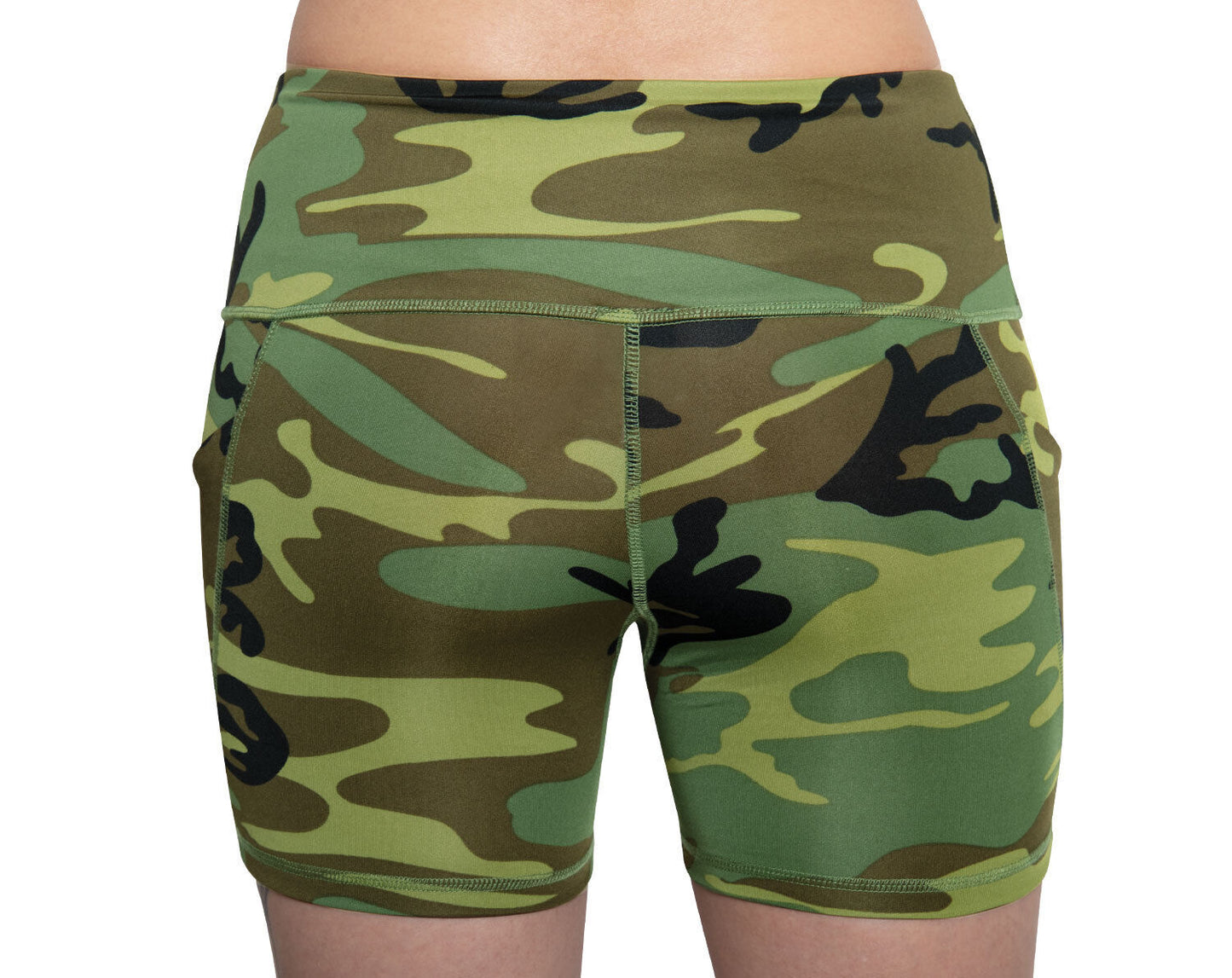 Womens Camo Workout Performance Legging Shorts Poly Spandex Comfort Fit Bottoms