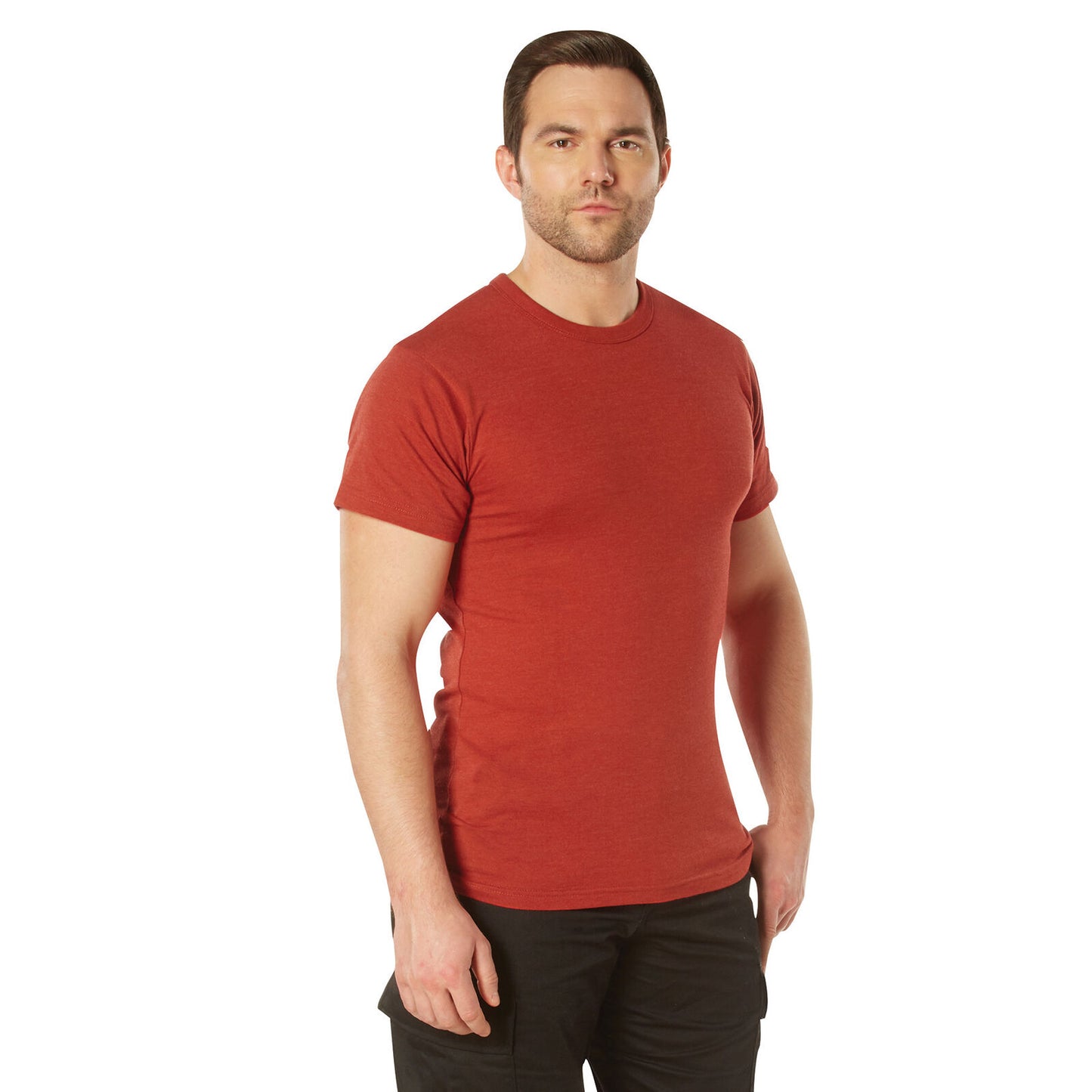 Men's Heather Red Standard Fit T-Shirt Solid Color Poly/Cotton Crew Neck Tee