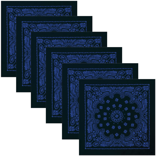 Black Blue Trainmen Paisley Bandana 6-Pack Extra Large Head & Face Wrap27"x27"