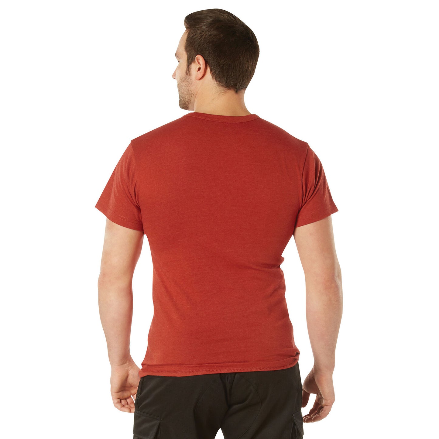 Men's Heather Red Standard Fit T-Shirt Solid Color Poly/Cotton Crew Neck Tee