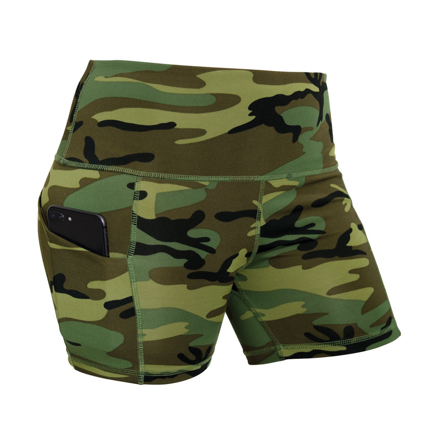 Womens Camo Workout Performance Legging Shorts Poly Spandex Comfort Fit Bottoms