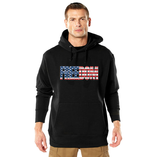 Rothco Freedom US Flag Black Hoodie Men's Pull-Over Sweatshirt Poly Cotton Blend