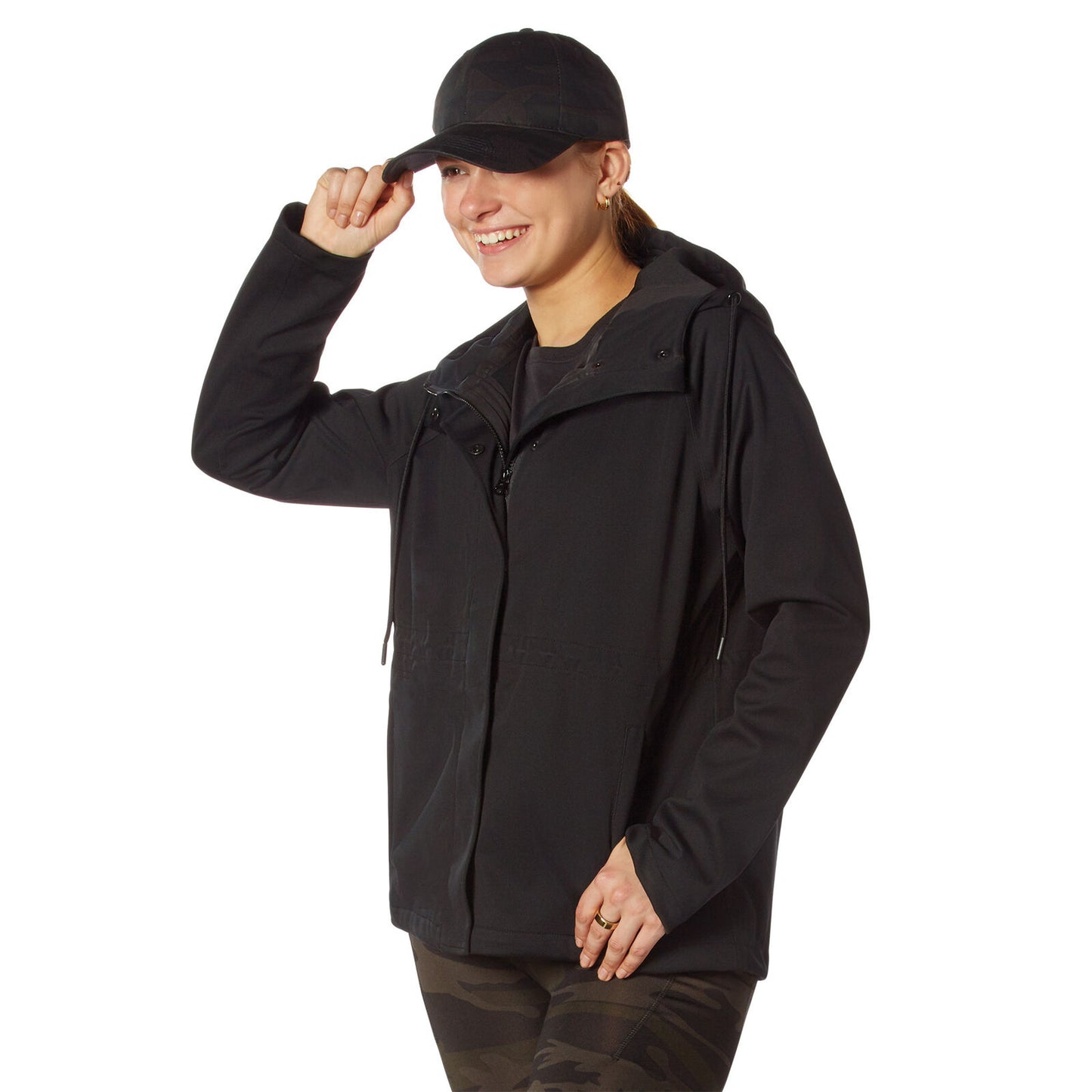 Women's Shadow Ops Black Waterproof Rain Jacket 100% Polyester Weatherproof Coat