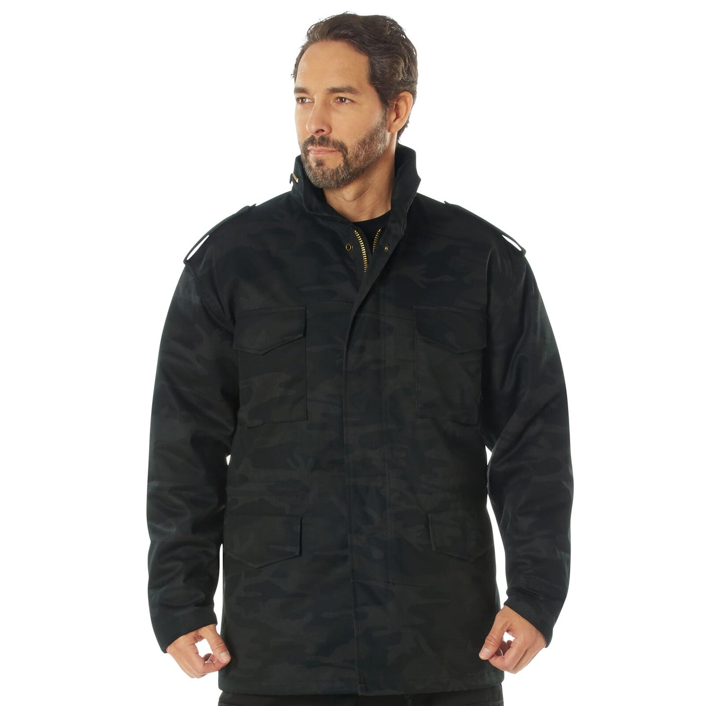 Midnight Black Camo M-65 Field Jacket With Removable Quilted Liner Tactical Coat