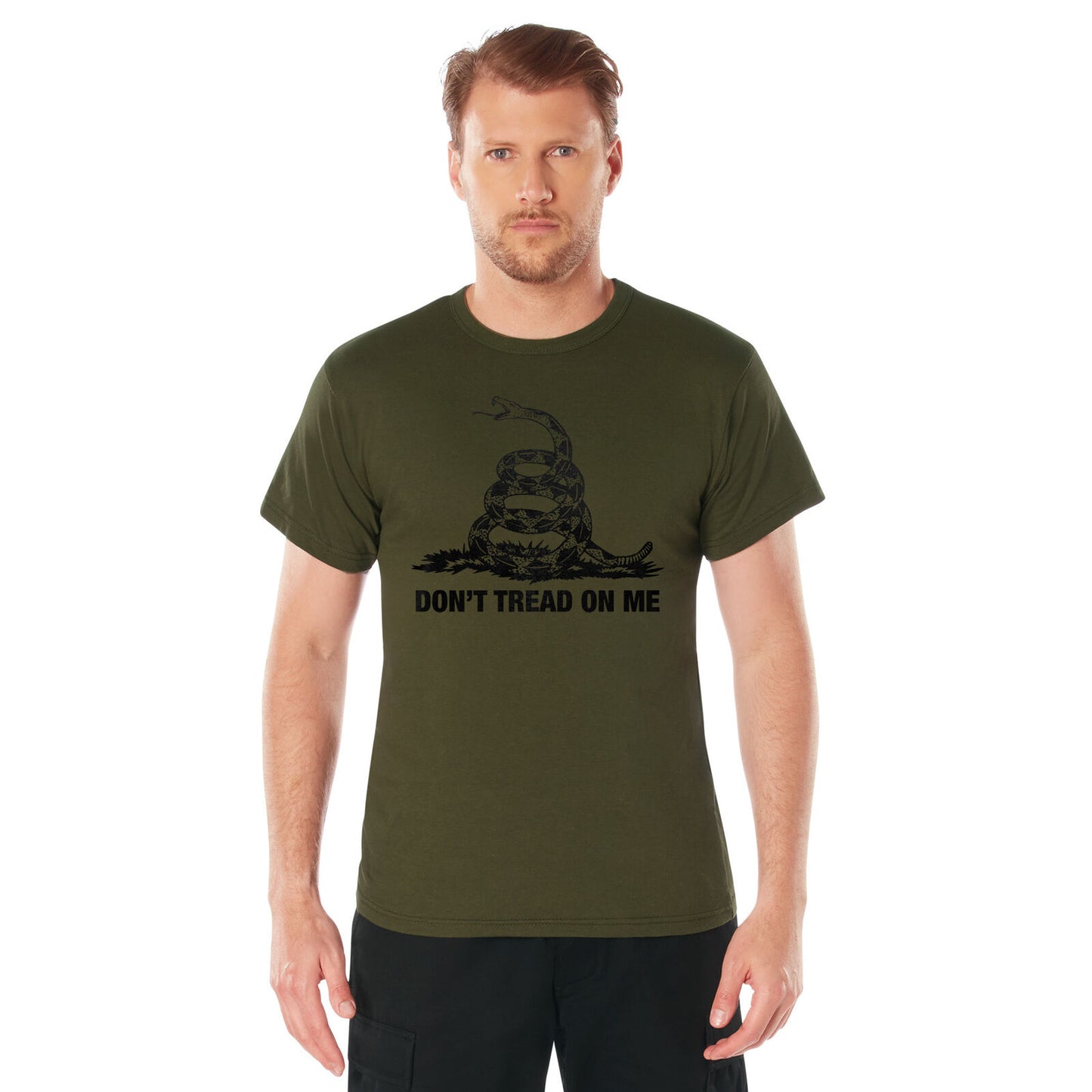 Men's Olive Drab "Don't Tread On Me" T-Shirt Classic Gadsden Snake