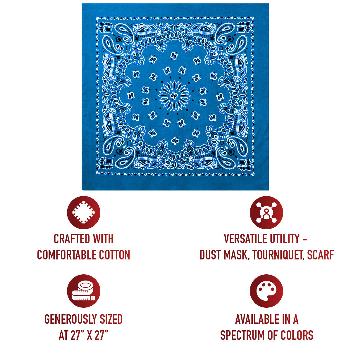 Royal Blue Trainmen Paisley Bandana 6-Pack Extra Large Head & Face Wrap 27"x27"