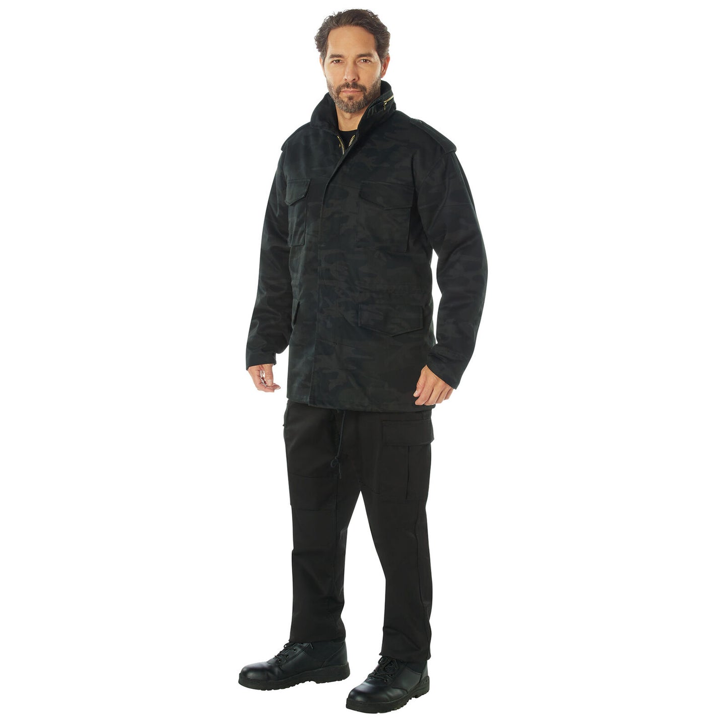 Midnight Black Camo M-65 Field Jacket With Removable Quilted Liner Tactical Coat