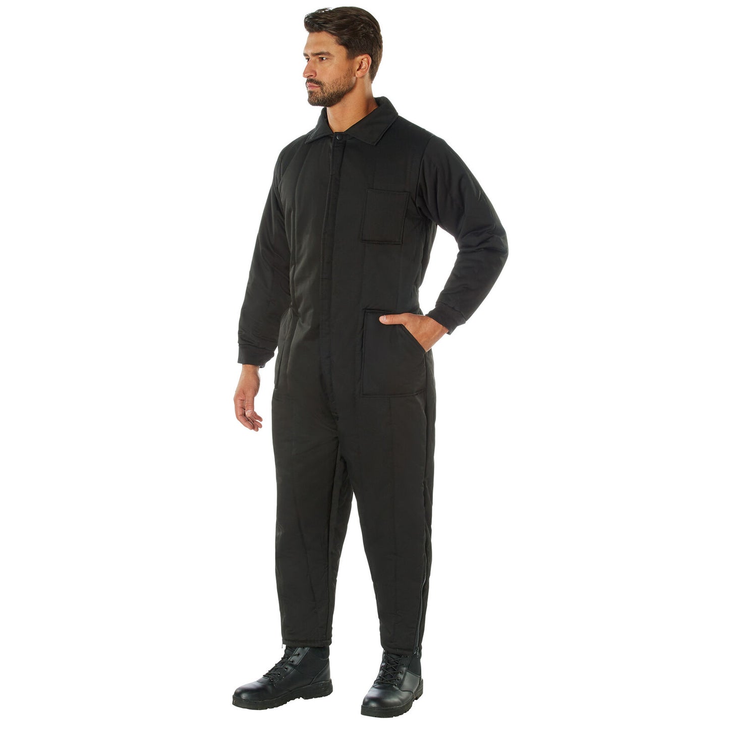 Black Insulated Twill Coveralls - Warm Poly Fiberfill Insulation Winter Jumpsuit