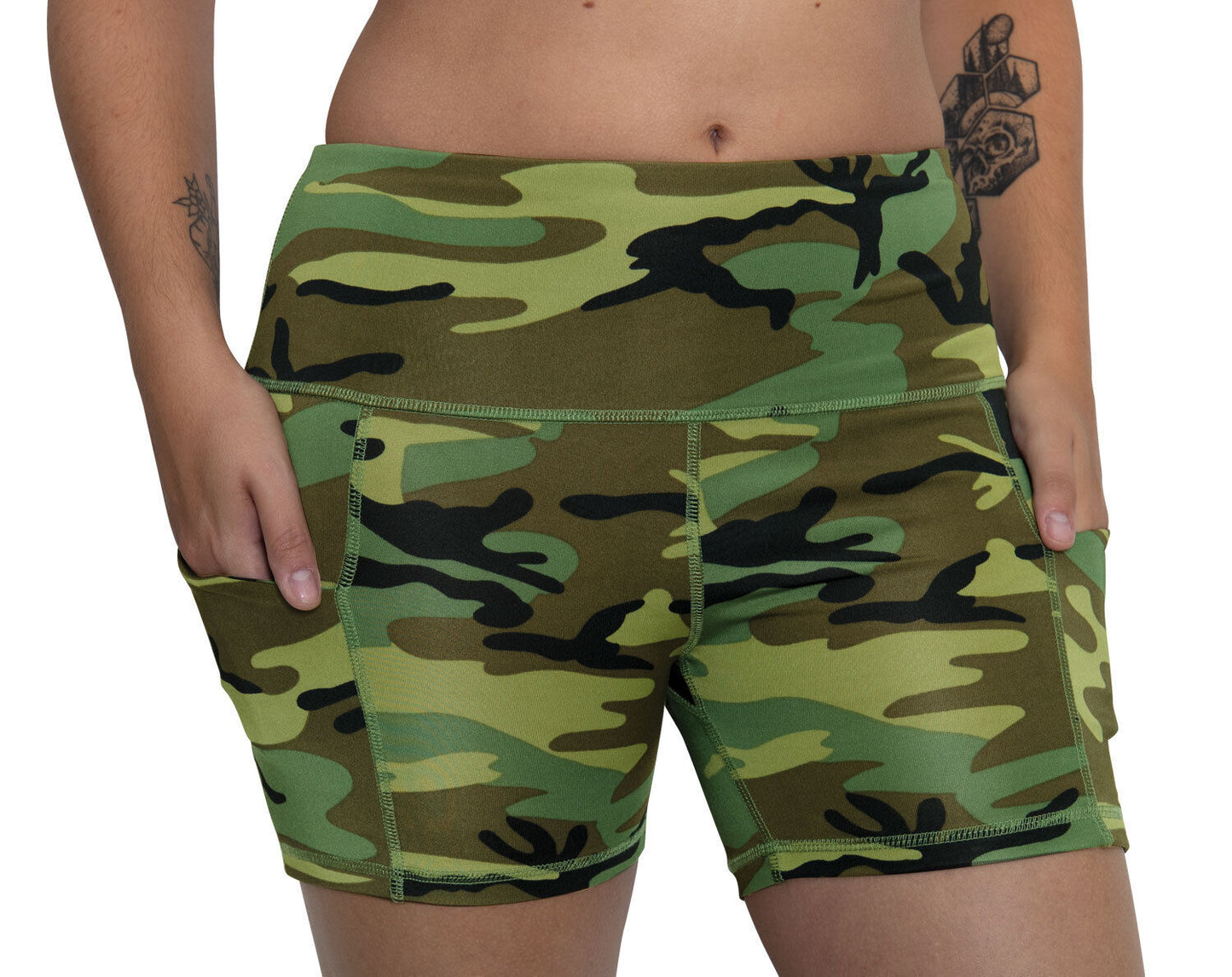 Womens Camo Workout Performance Legging Shorts Poly Spandex Comfort Fit Bottoms