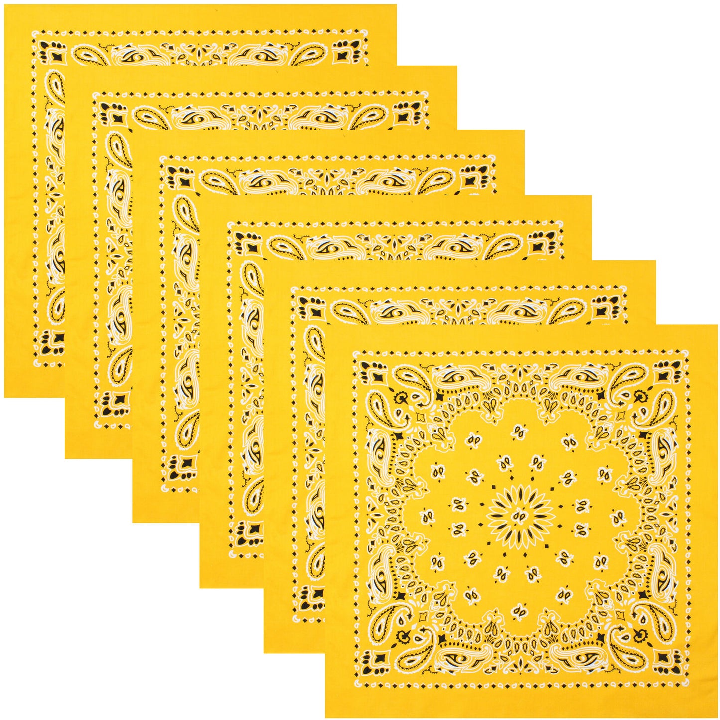 Yellow Trainmen Paisley Bandana 6-Pack Extra Large Head & Face Wrap 27"x27"