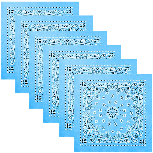 Light Blue Trainmen Paisley Bandana 6-Pack Extra Large Head & Face Wrap 27"x27"