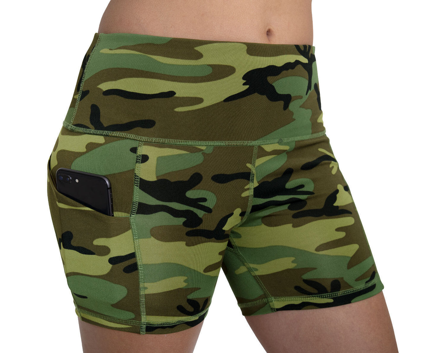 Womens Camo Workout Performance Legging Shorts Poly Spandex Comfort Fit Bottoms