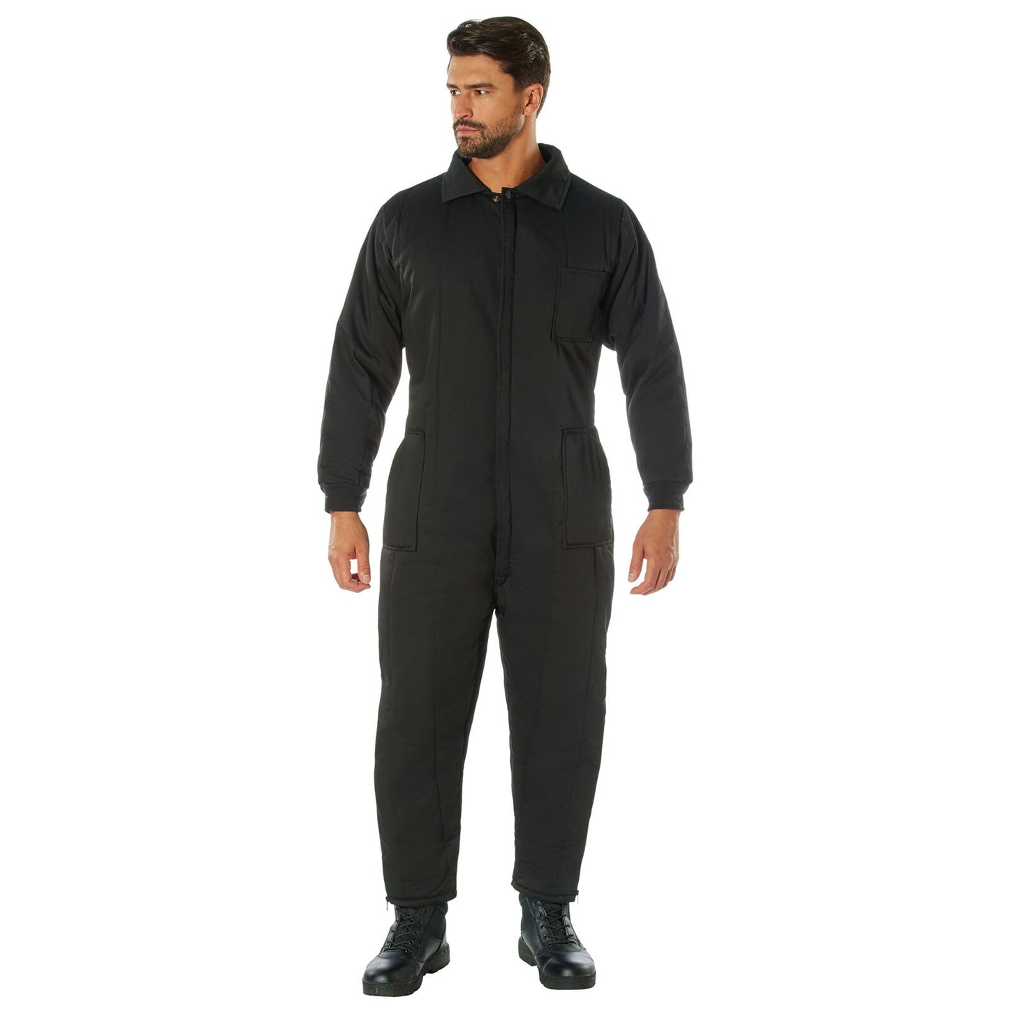 Black Insulated Twill Coveralls - Warm Poly Fiberfill Insulation Winter Jumpsuit