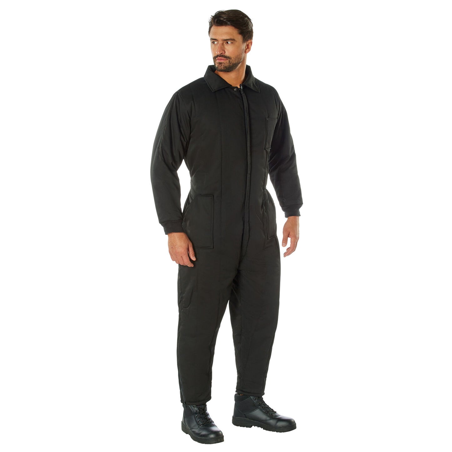 Black Insulated Twill Coveralls - Warm Poly Fiberfill Insulation Winter Jumpsuit