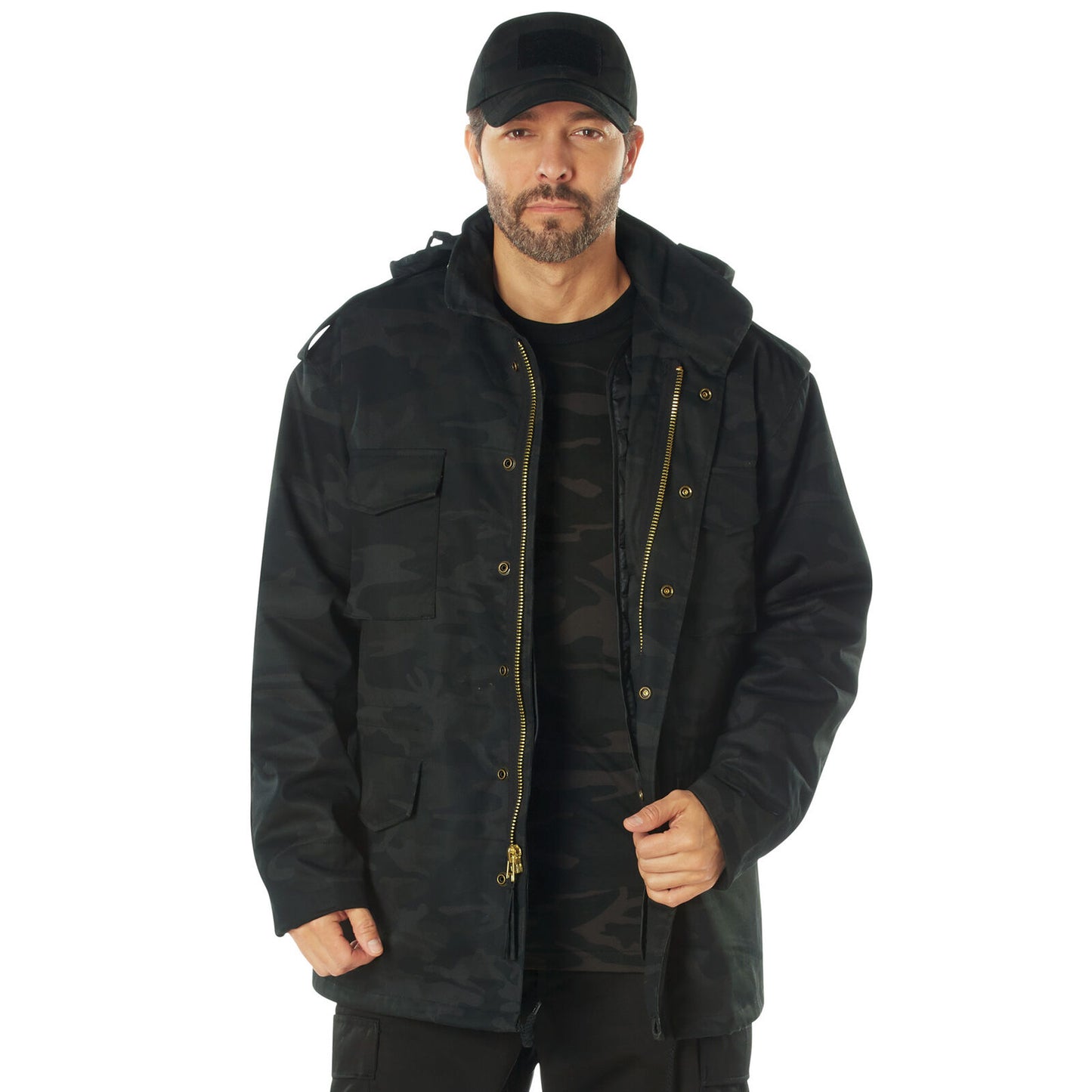 Midnight Black Camo M-65 Field Jacket With Removable Quilted Liner Tactical Coat