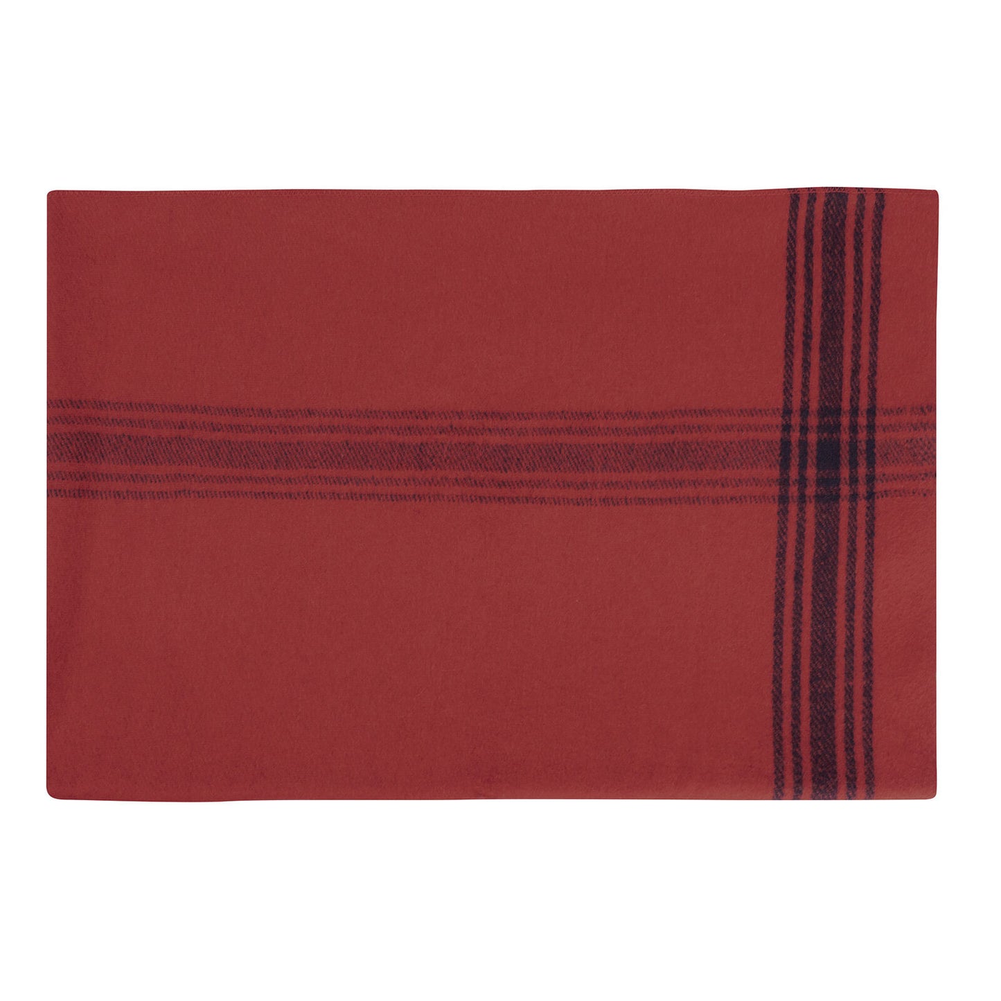 Red with Navy Blue Striped Outdoor Wool Blend Blanket - Camping Throw Blanket