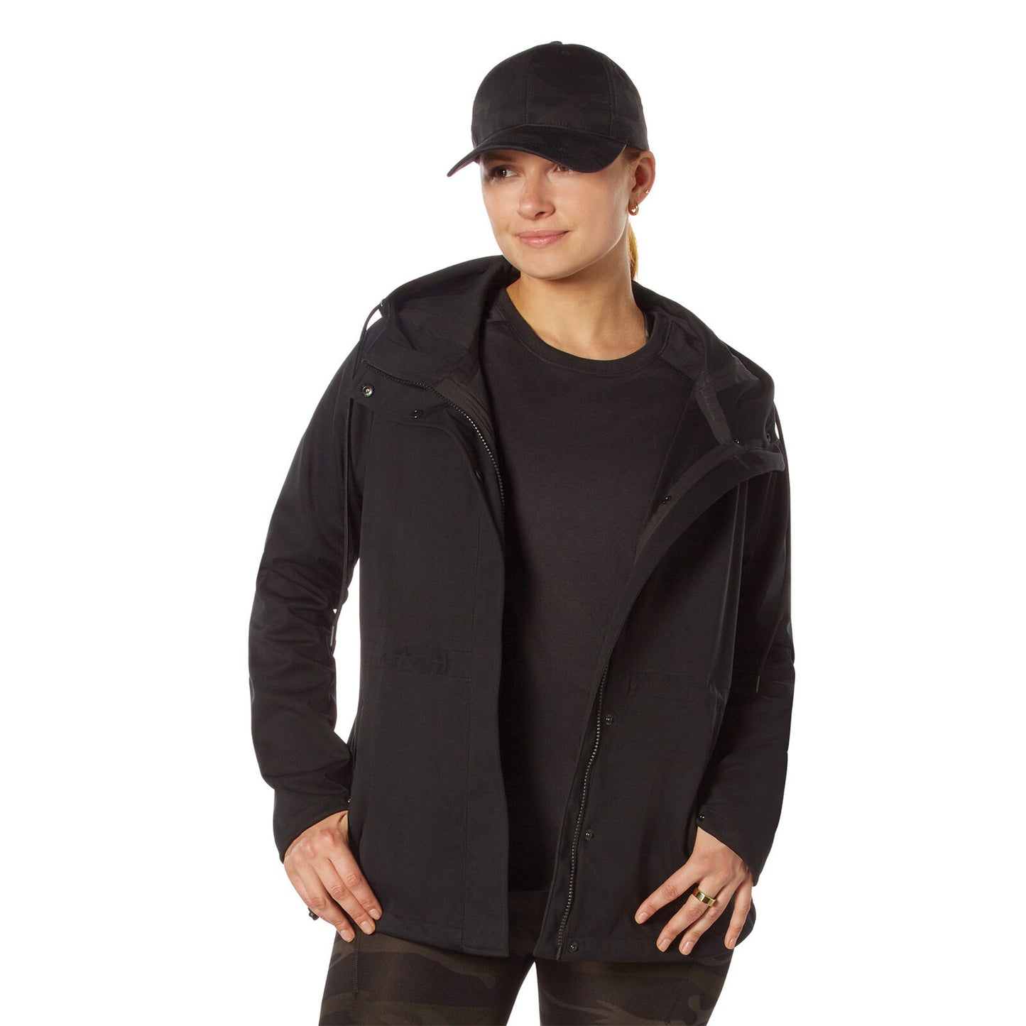 Women's Shadow Ops Black Waterproof Rain Jacket 100% Polyester Weatherproof Coat