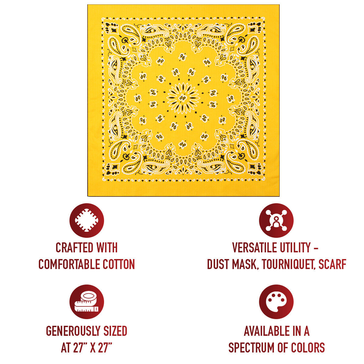 Yellow Trainmen Paisley Bandana 6-Pack Extra Large Head & Face Wrap 27"x27"