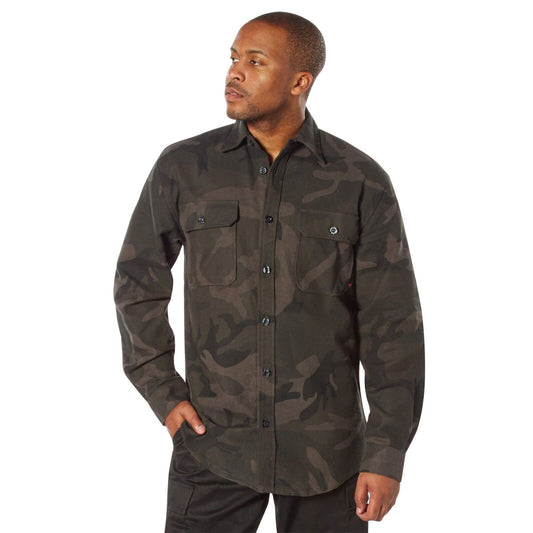 Midnight Camo Flannel Shirts Outdoor Long Sleeve Heavyweight Button-Down Top