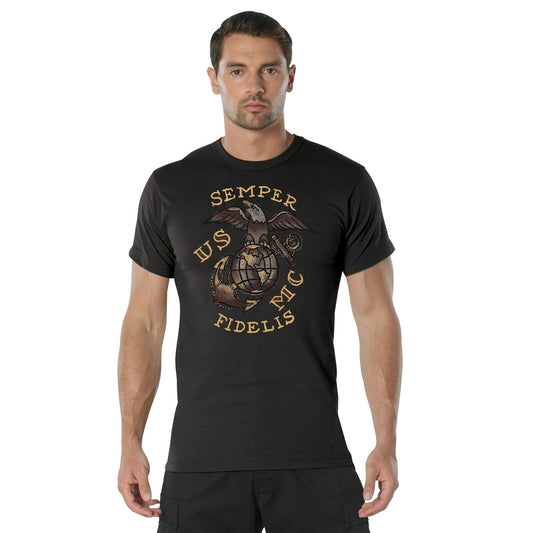 Men's USMC Semper Fidelis T-Shirt 100% Cotton Short-Sleeve Tee