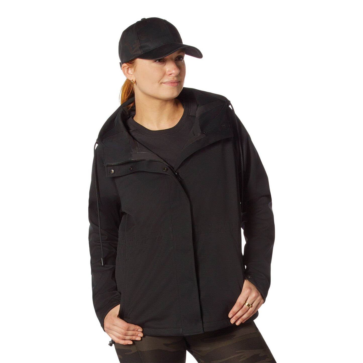 Women's Shadow Ops Black Waterproof Rain Jacket 100% Polyester Weatherproof Coat