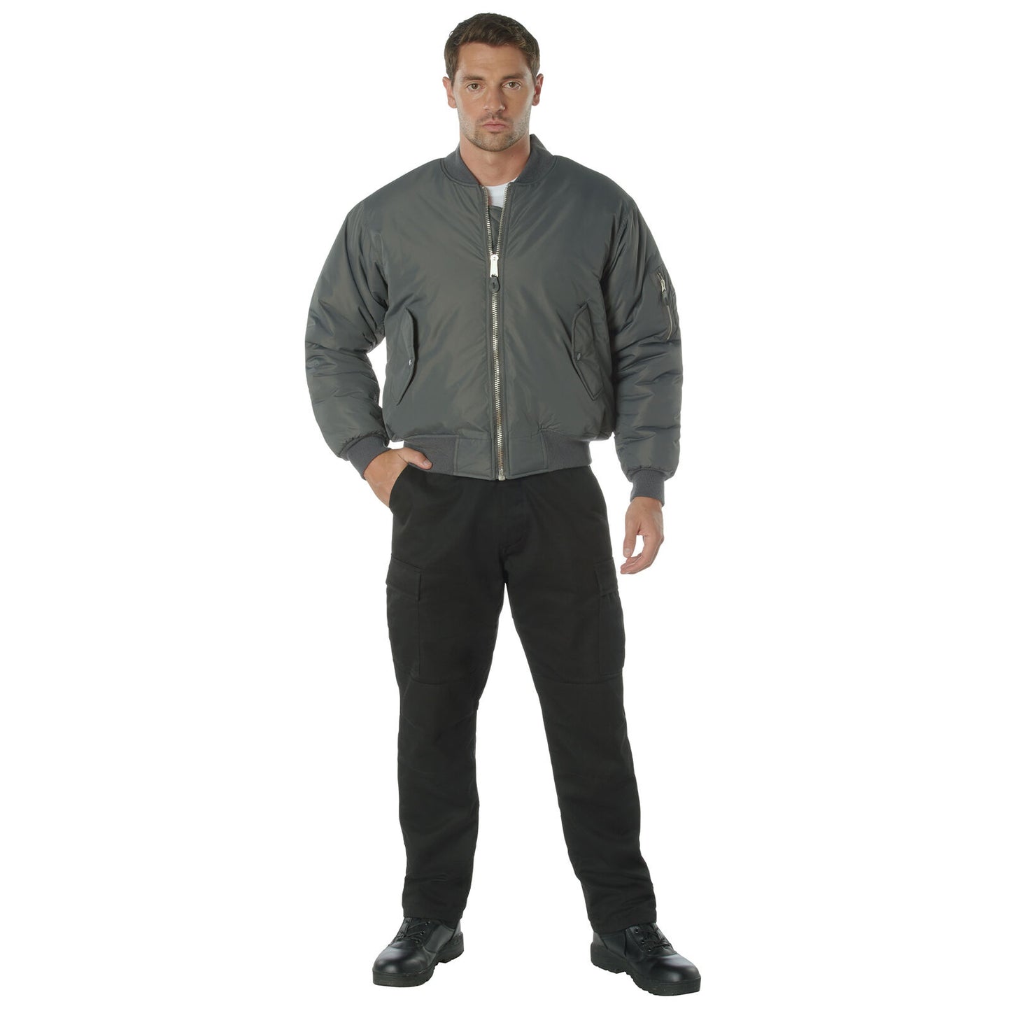 Gunmetal Grey Enhanced Nylon MA-1 Flight Jacket Reversible Bomber