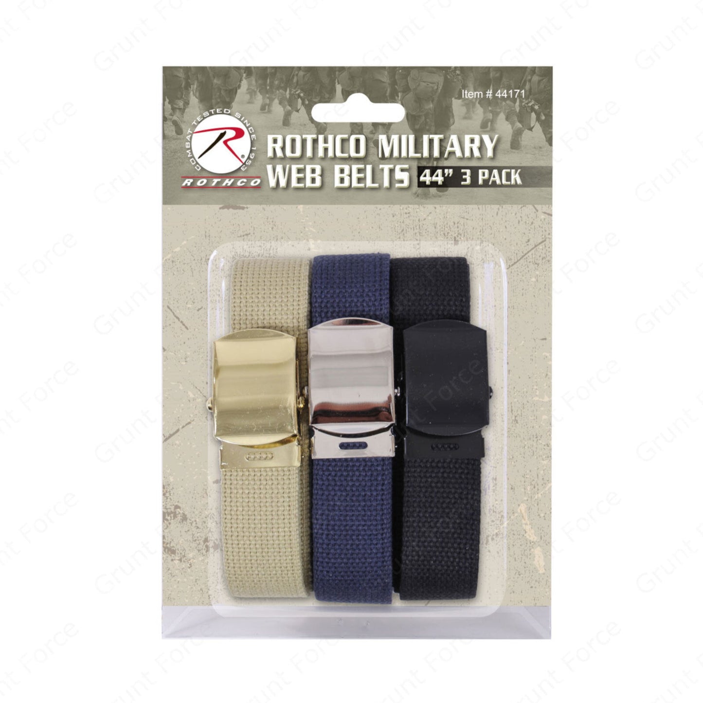 44" Web Belt 3-Pack -  Black Navy Blue and Khaki 100% Cotton